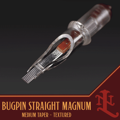 Straight magnum cartridge tattoo needle, bugpin textured medium taper